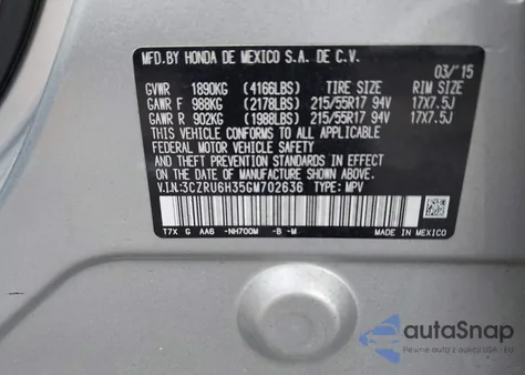 2016 Honda Hr-V Lx from USA, damaged, VIN 3CZRU6H35GM702636